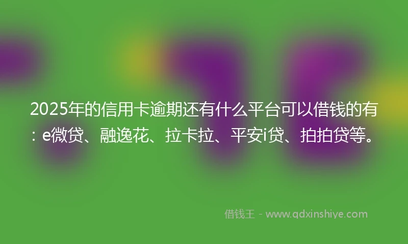 2025年的信用卡逾期还有什么平台可以借钱的有：e微贷、融逸花、拉卡拉、平安i贷、拍拍贷等。