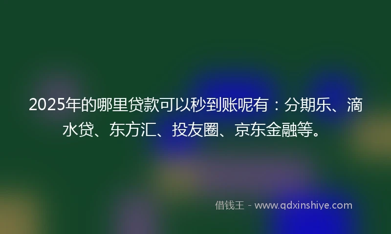 2025年的哪里贷款可以秒到账呢有：分期乐、滴水贷、东方汇、投友圈、京东金融等。