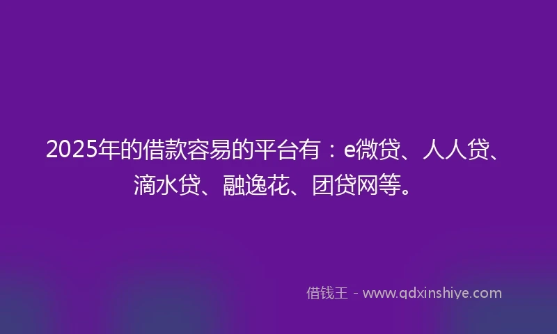 2025年的借款容易的平台有：e微贷、人人贷、滴水贷、融逸花、团贷网等。