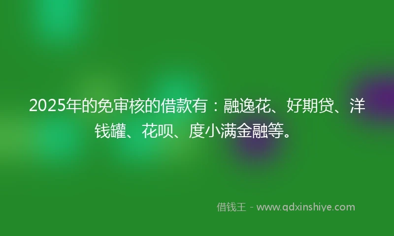 2025年的免审核的借款有：融逸花、好期贷、洋钱罐、花呗、度小满金融等。