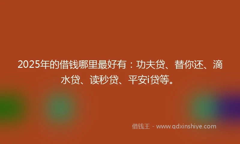 2025年的借钱哪里最好有：功夫贷、替你还、滴水贷、读秒贷、平安i贷等。