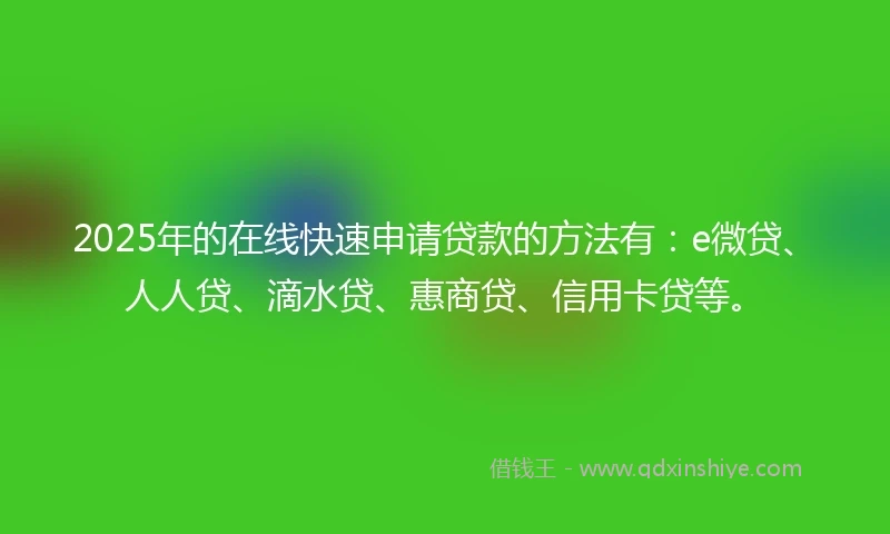 2025年的在线快速申请贷款的方法有：e微贷、人人贷、滴水贷、惠商贷、信用卡贷等。