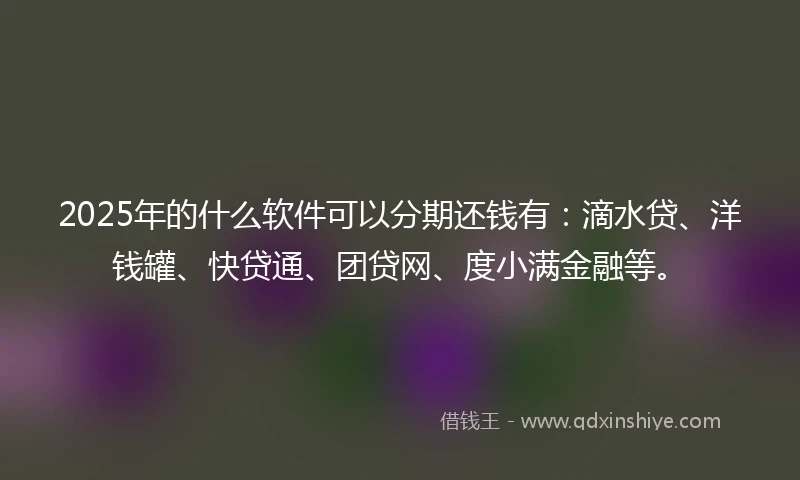 2025年的什么软件可以分期还钱有：滴水贷、洋钱罐、快贷通、团贷网、度小满金融等。
