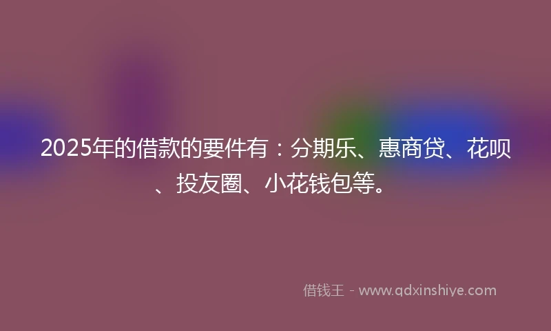 2025年的借款的要件有：分期乐、惠商贷、花呗、投友圈、小花钱包等。