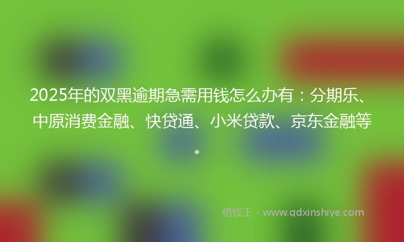2025年的双黑逾期急需用钱怎么办有：分期乐、中原消费金融、快贷通、小米贷款、京东金融等。