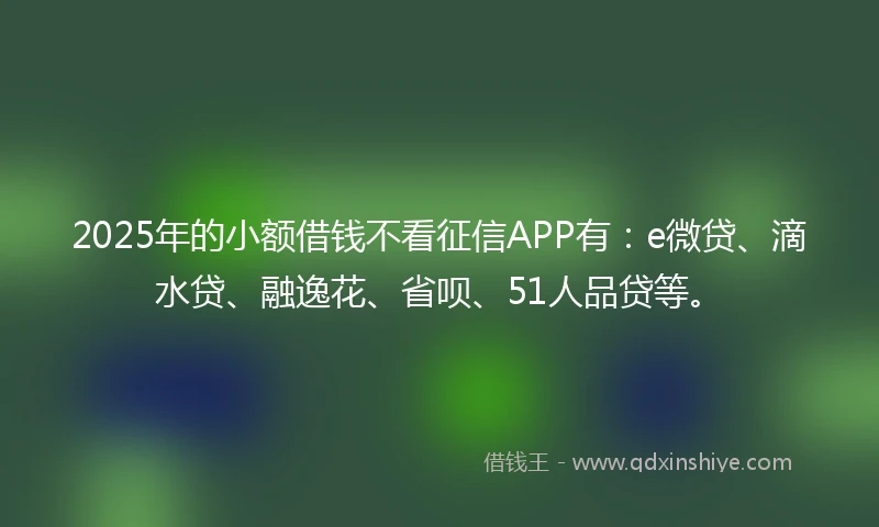 2025年的小额借钱不看征信APP有：e微贷、滴水贷、融逸花、省呗、51人品贷等。