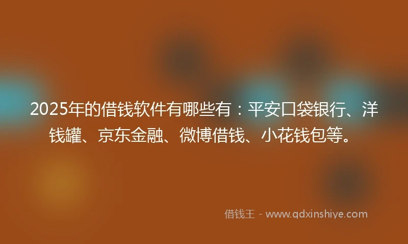 2025年的借钱软件有哪些有：平安口袋银行、洋钱罐、京东金融、微博借钱、小花钱包等。