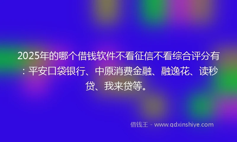 2025年的哪个借钱软件不看征信不看综合评分有：平安口袋银行、中原消费金融、融逸花、读秒贷、我来贷等。