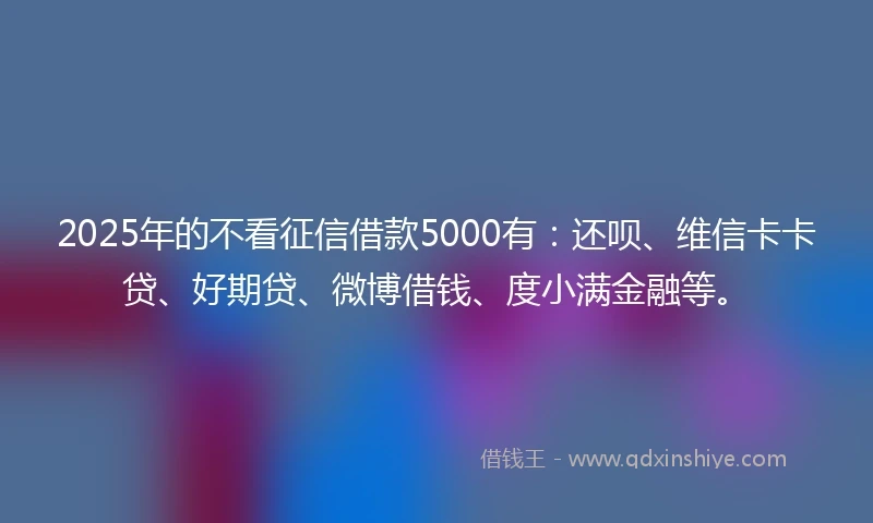 2025年的不看征信借款5000有：还呗、维信卡卡贷、好期贷、微博借钱、度小满金融等。