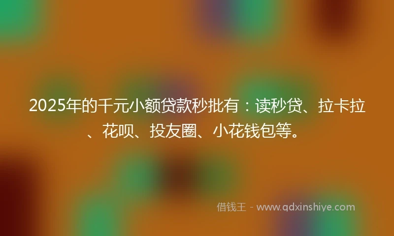 2025年的千元小额贷款秒批有：读秒贷、拉卡拉、花呗、投友圈、小花钱包等。