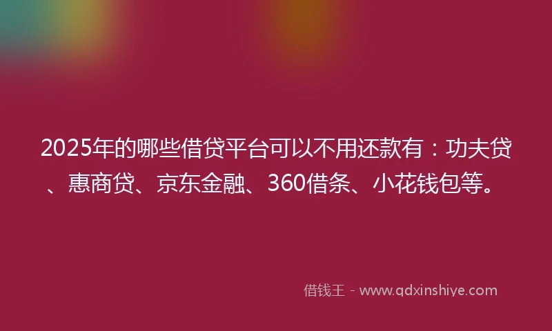 2025年的哪些借贷平台可以不用还款有：功夫贷、惠商贷、京东金融、360借条、小花钱包等。