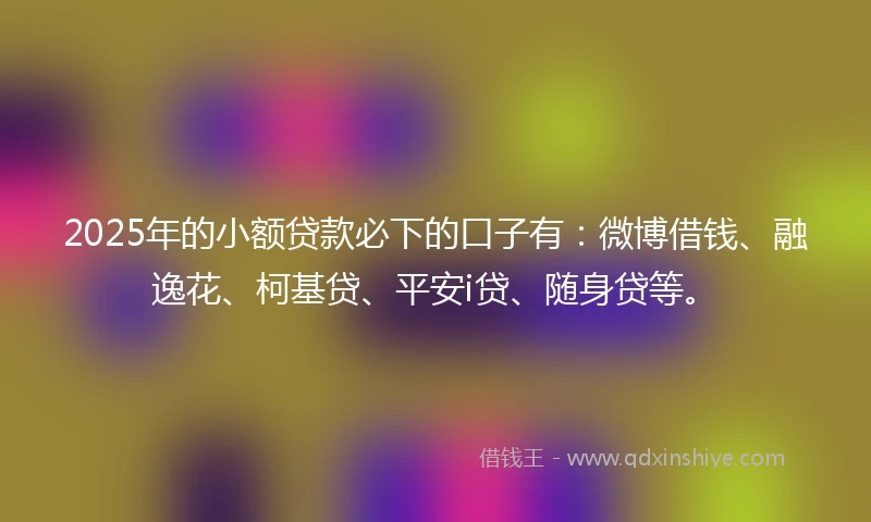 2025年的小额贷款必下的口子有：微博借钱、融逸花、柯基贷、平安i贷、随身贷等。