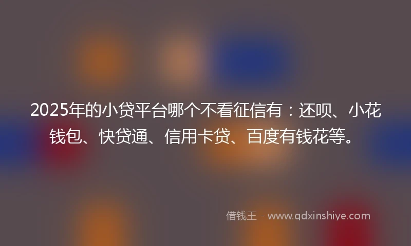 2025年的小贷平台哪个不看征信有：还呗、小花钱包、快贷通、信用卡贷、百度有钱花等。