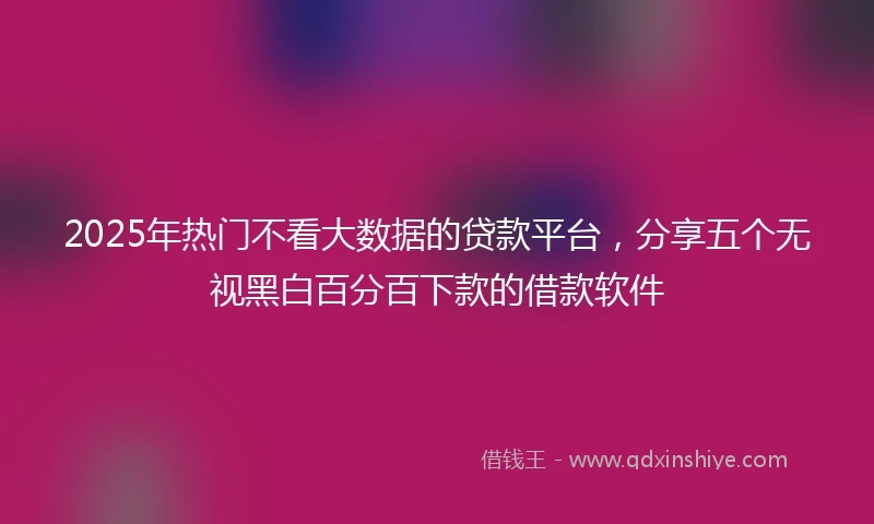 2025年热门不看大数据的贷款平台，分享五个无视黑白百分百下款的借款软件