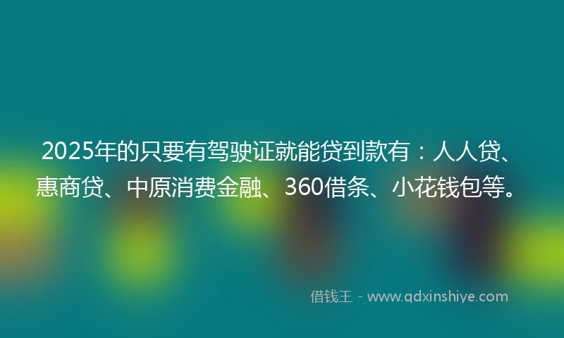 2025年的只要有驾驶证就能贷到款有：人人贷、惠商贷、中原消费金融、360借条、小花钱包等。