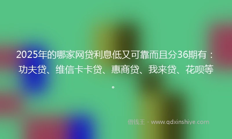 2025年的哪家网贷利息低又可靠而且分36期有：功夫贷、维信卡卡贷、惠商贷、我来贷、花呗等。
