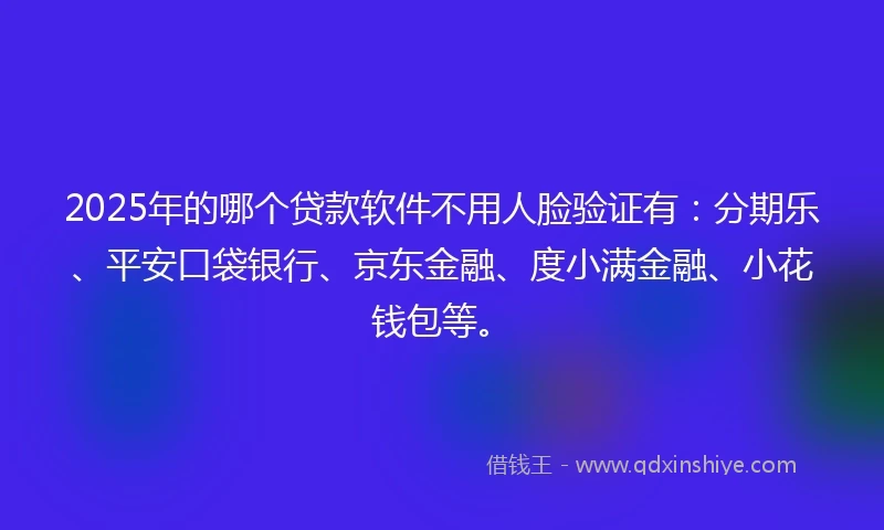 2025年的哪个贷款软件不用人脸验证有：分期乐、平安口袋银行、京东金融、度小满金融、小花钱包等。