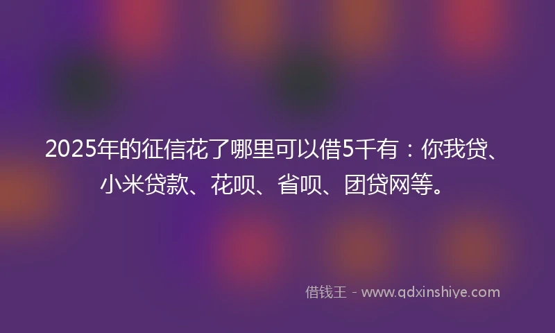 2025年的征信花了哪里可以借5千有：你我贷、小米贷款、花呗、省呗、团贷网等。