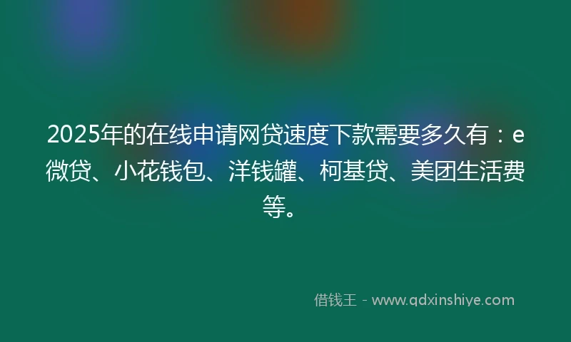 2025年的在线申请网贷速度下款需要多久有：e微贷、小花钱包、洋钱罐、柯基贷、美团生活费等。