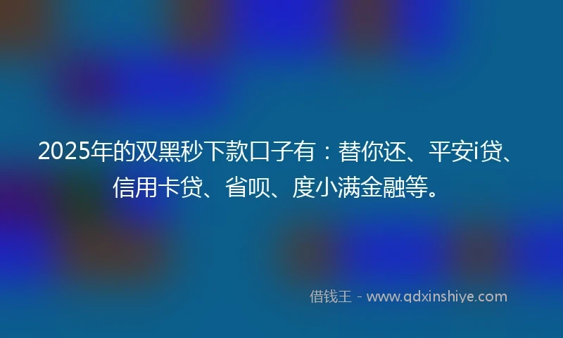 2025年的双黑秒下款口子有：替你还、平安i贷、信用卡贷、省呗、度小满金融等。