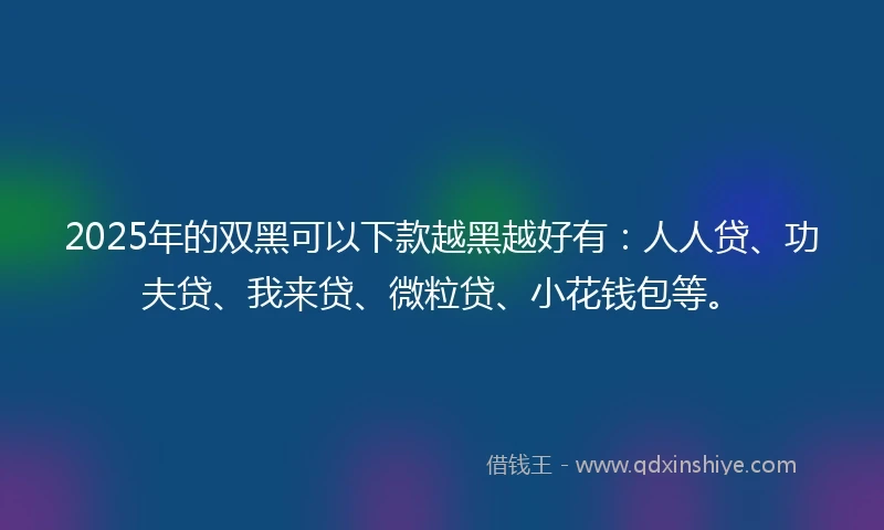 2025年的双黑可以下款越黑越好有：人人贷、功夫贷、我来贷、微粒贷、小花钱包等。