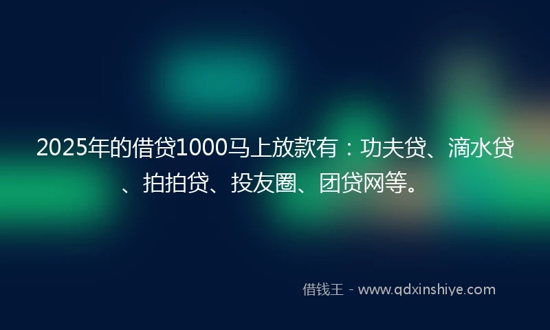 2025年的借贷1000马上放款有：功夫贷、滴水贷、拍拍贷、投友圈、团贷网等。