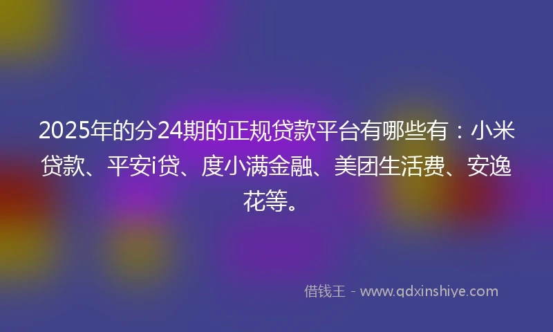 2025年的分24期的正规贷款平台有哪些有：小米贷款、平安i贷、度小满金融、美团生活费、安逸花等。