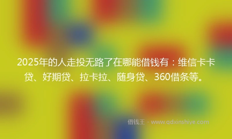 2025年的人走投无路了在哪能借钱有：维信卡卡贷、好期贷、拉卡拉、随身贷、360借条等。