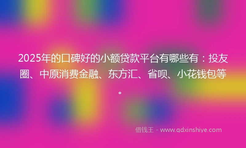 2025年的口碑好的小额贷款平台有哪些有：投友圈、中原消费金融、东方汇、省呗、小花钱包等。