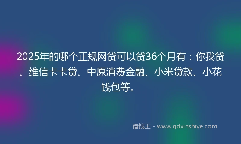 2025年的哪个正规网贷可以贷36个月有：你我贷、维信卡卡贷、中原消费金融、小米贷款、小花钱包等。