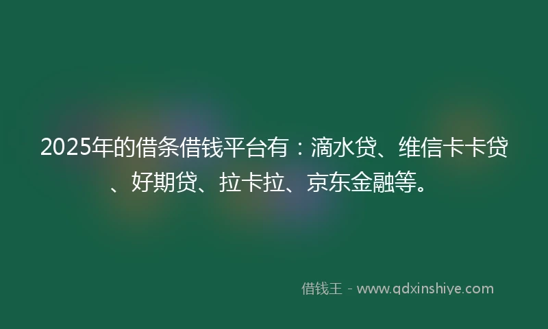 2025年的借条借钱平台有：滴水贷、维信卡卡贷、好期贷、拉卡拉、京东金融等。