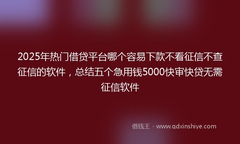 2025年热门借贷平台哪个容易下款不看征信不查征信的软件，总结五个急用钱5000快审快贷无需征信软件