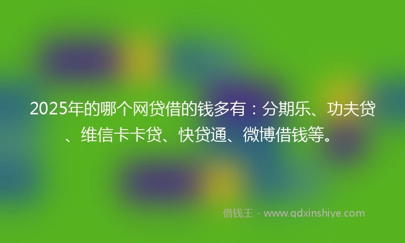 2025年的哪个网贷借的钱多有：分期乐、功夫贷、维信卡卡贷、快贷通、微博借钱等。