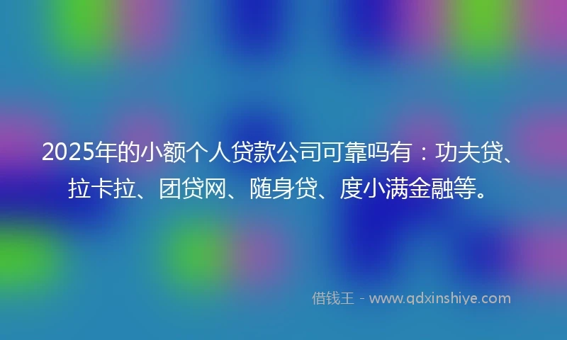 2025年的小额个人贷款公司可靠吗有：功夫贷、拉卡拉、团贷网、随身贷、度小满金融等。
