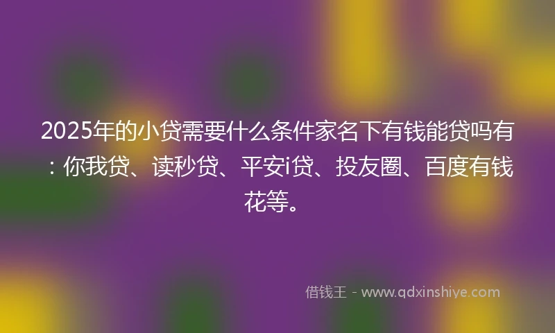 2025年的小贷需要什么条件家名下有钱能贷吗有：你我贷、读秒贷、平安i贷、投友圈、百度有钱花等。