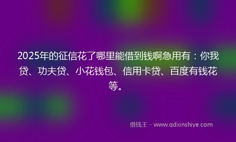 2025年的征信花了哪里能借到钱啊急用有：你我贷、功夫贷、小花钱包、信用卡贷、百度有钱花等。