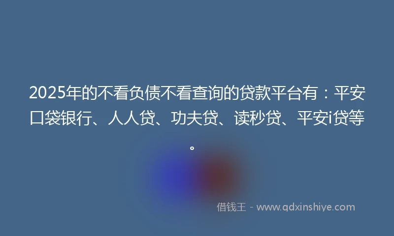 2025年的不看负债不看查询的贷款平台有：平安口袋银行、人人贷、功夫贷、读秒贷、平安i贷等。