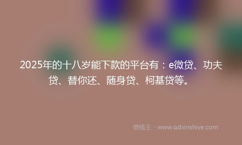 2025年的十八岁能下款的平台有：e微贷、功夫贷、替你还、随身贷、柯基贷等。