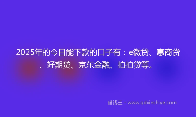 2025年的今日能下款的口子有：e微贷、惠商贷、好期贷、京东金融、拍拍贷等。