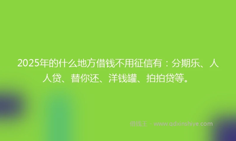 2025年的什么地方借钱不用征信有：分期乐、人人贷、替你还、洋钱罐、拍拍贷等。