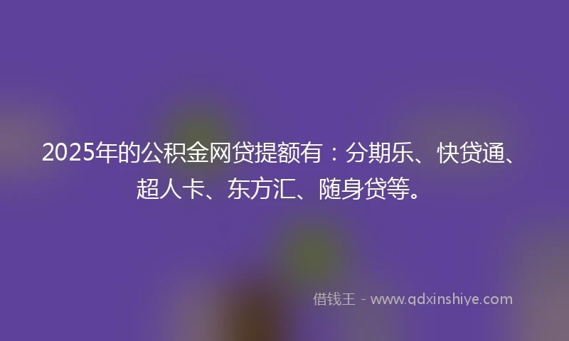 2025年的公积金网贷提额有：分期乐、快贷通、超人卡、东方汇、随身贷等。