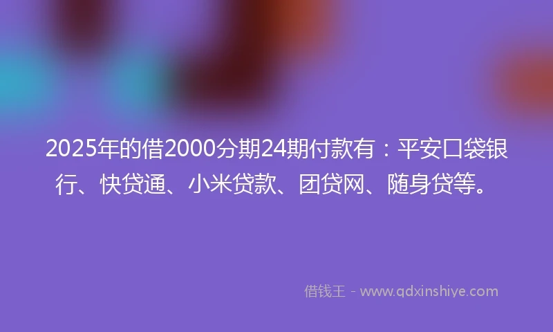 2025年的借2000分期24期付款有：平安口袋银行、快贷通、小米贷款、团贷网、随身贷等。