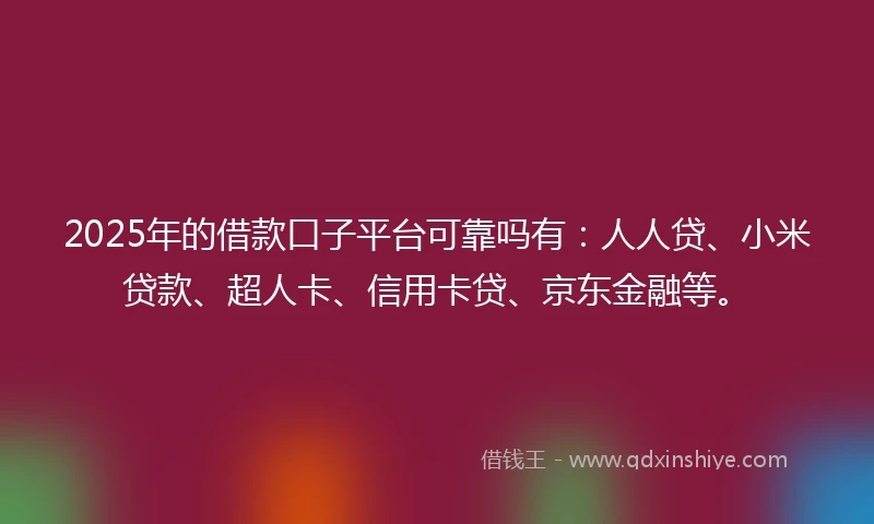 2025年的借款口子平台可靠吗有：人人贷、小米贷款、超人卡、信用卡贷、京东金融等。