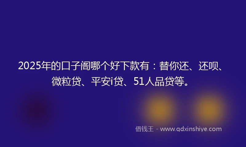 2025年的口子阁哪个好下款有：替你还、还呗、微粒贷、平安i贷、51人品贷等。