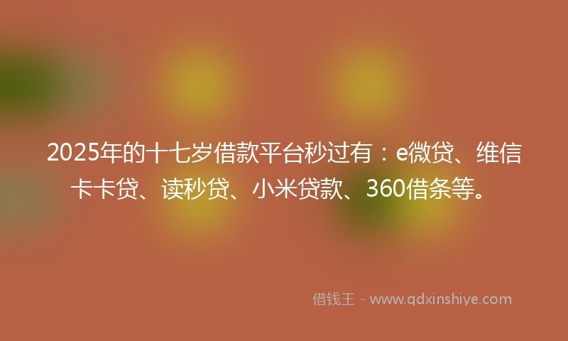 2025年的十七岁借款平台秒过有：e微贷、维信卡卡贷、读秒贷、小米贷款、360借条等。