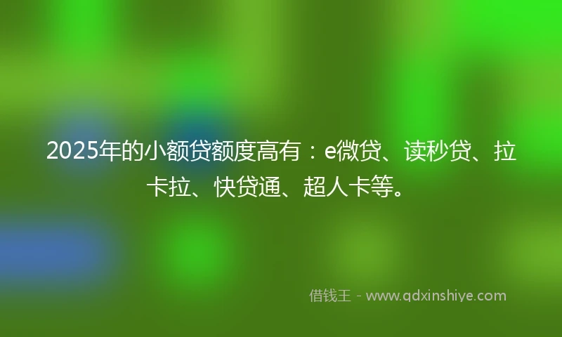 2025年的小额贷额度高有：e微贷、读秒贷、拉卡拉、快贷通、超人卡等。