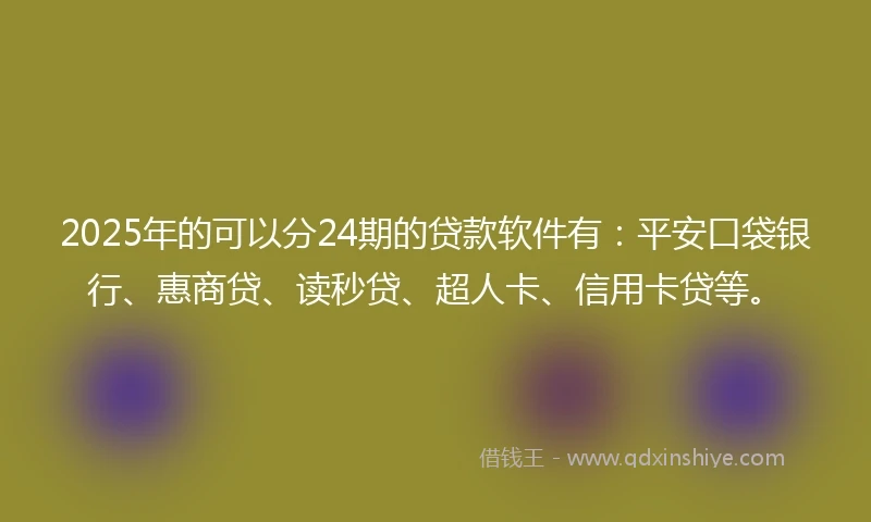 2025年的可以分24期的贷款软件有：平安口袋银行、惠商贷、读秒贷、超人卡、信用卡贷等。