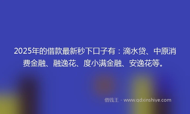 2025年的借款最新秒下口子有：滴水贷、中原消费金融、融逸花、度小满金融、安逸花等。