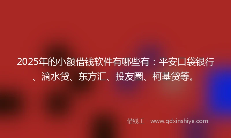 2025年的小额借钱软件有哪些有：平安口袋银行、滴水贷、东方汇、投友圈、柯基贷等。