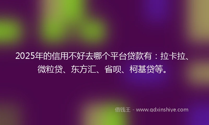 2025年的信用不好去哪个平台贷款有：拉卡拉、微粒贷、东方汇、省呗、柯基贷等。